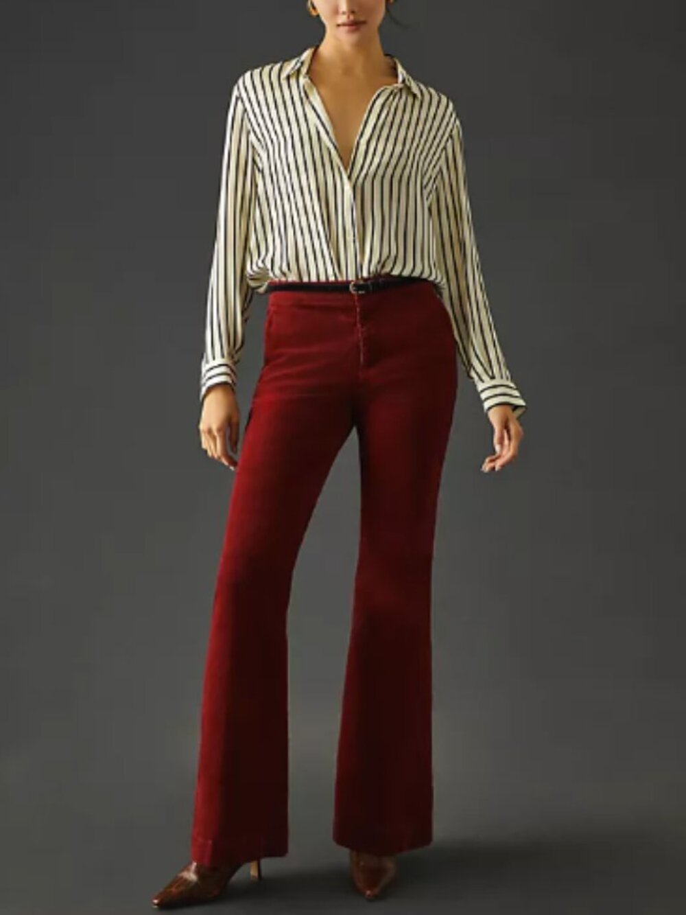 By Anthropologie Low-Rise Flare Corduroy Pants burgundy size 4 bohemian fall